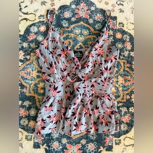 95 Angie Blue and Pink Floral Cottagecore Romantic Smocked Top Tank Medium